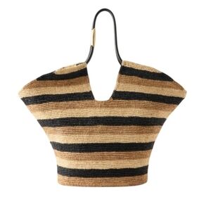 Zimmermann Designer Bag Black Tan Striped Raffia Woven Tote Purse